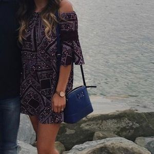 Off the shoulder floral crochet sleeve dress